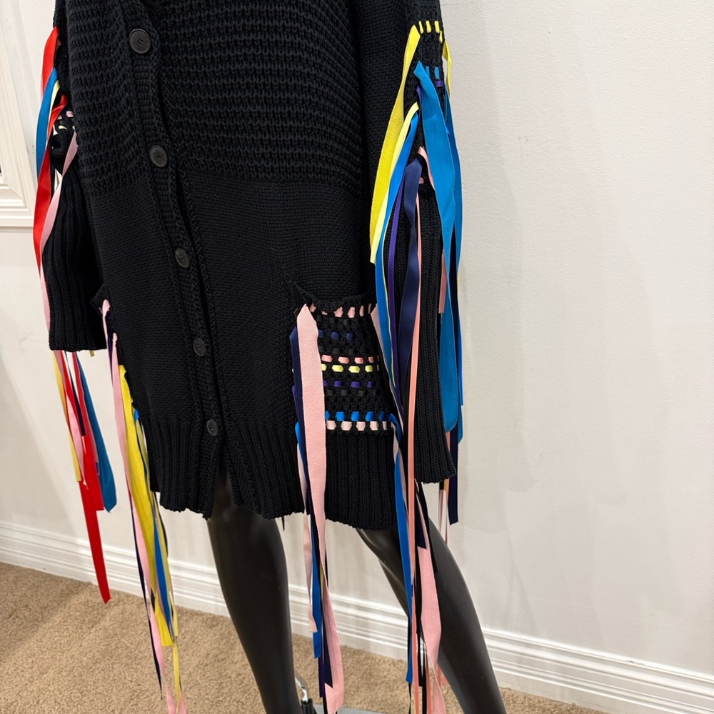 ✨ PREEN LINE by Thornton Bregazzi Fringe Multicolor Ribbon Statement Cardigan S - Picture 15 of 16